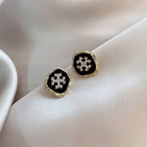 Tory Burch Gold and Black Logo Stud Earrings